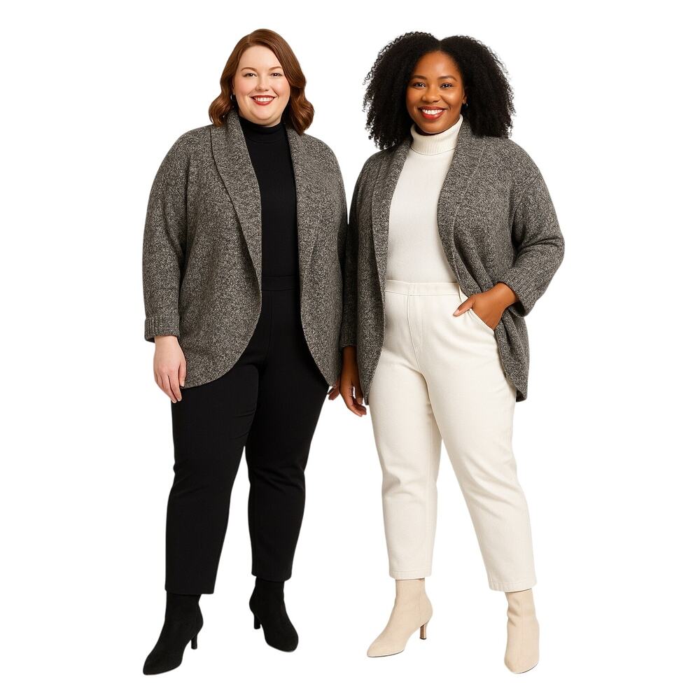 Talbots Black Ivory Cocoon Cardigan 3X – Cozy Knit‎ Open Front